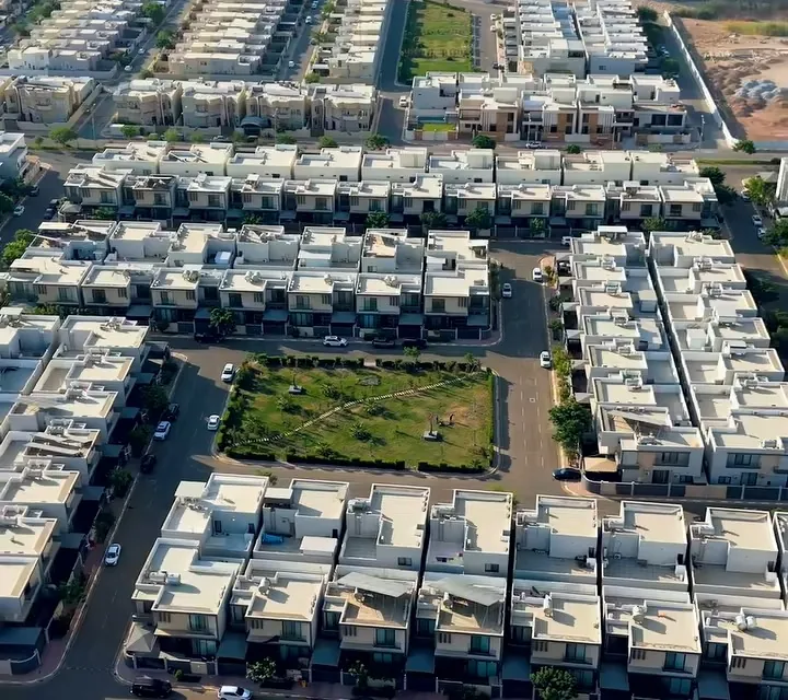 Drone view over the Al-Farouq residential complex in Ramadi, where the school stands