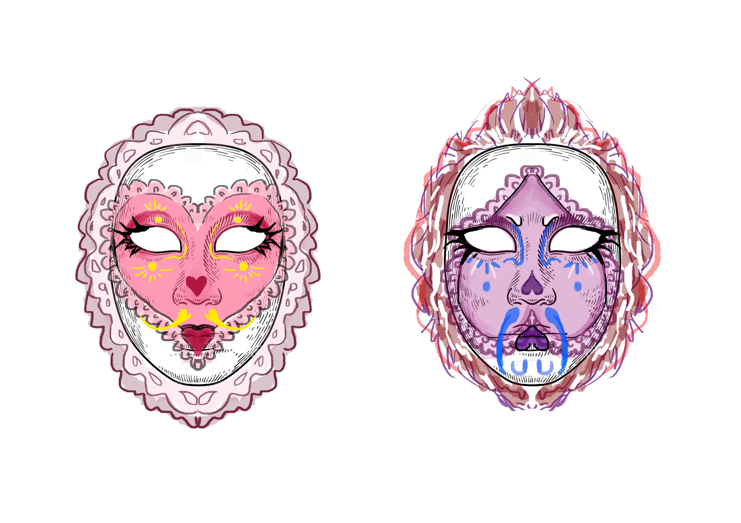 Digital painting of two masks
